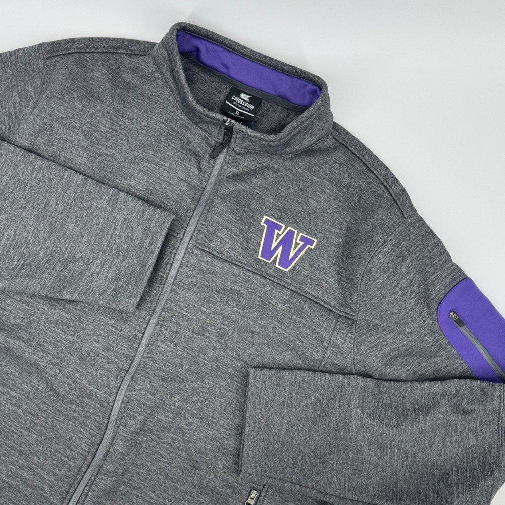 Colosseum Washington Huskies Full Zip Jacket Gray Purple Athletic XL‎ NCAA Logo